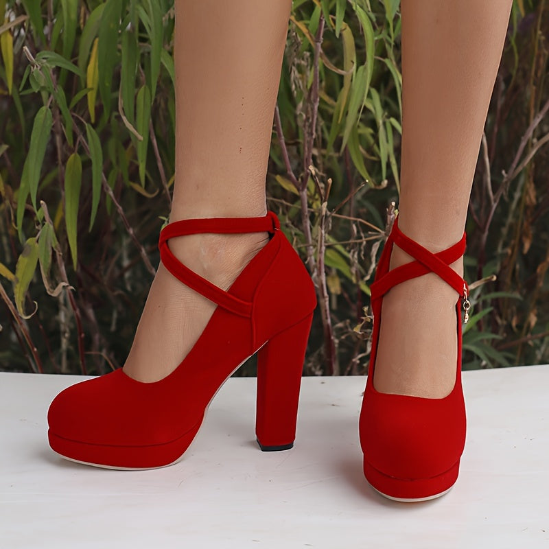 Elegant Women's Buckle Strap Platform Pumps for Weddings and Banquets - Hiccupzz