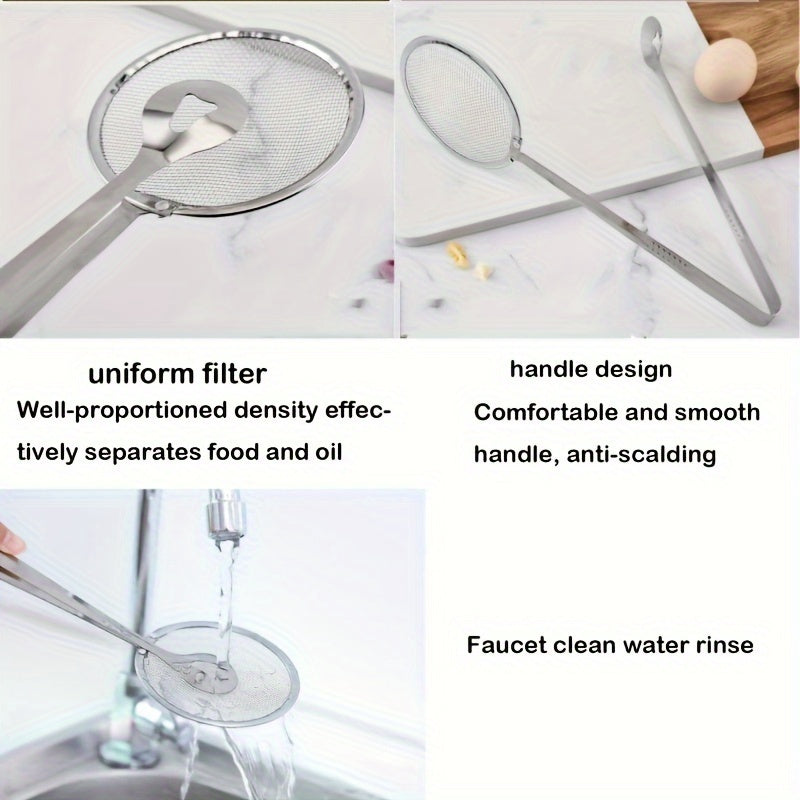 Stainless Steel Kitchen Strainer Spoon & Tongs, High-Temperature Resistant, Ideal for Frying Foods