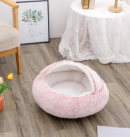 2 In 1 Dog And Cat Bed Pet Winter Bed Round Plush Warm Bed House Soft Long Plush Pets Bed Pet Products - Hiccupzz