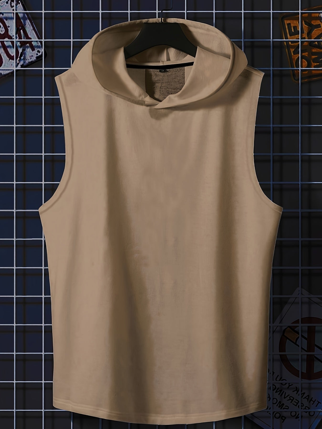Men's Sleeveless Hooded Tank Top With Letter Print, Casual Sportswear, Gym Fitness Vest - Hiccupzz