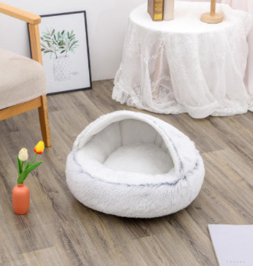 2 In 1 Dog And Cat Bed Pet Winter Bed Round Plush Warm Bed House Soft Long Plush Pets Bed Pet Products - Hiccupzz