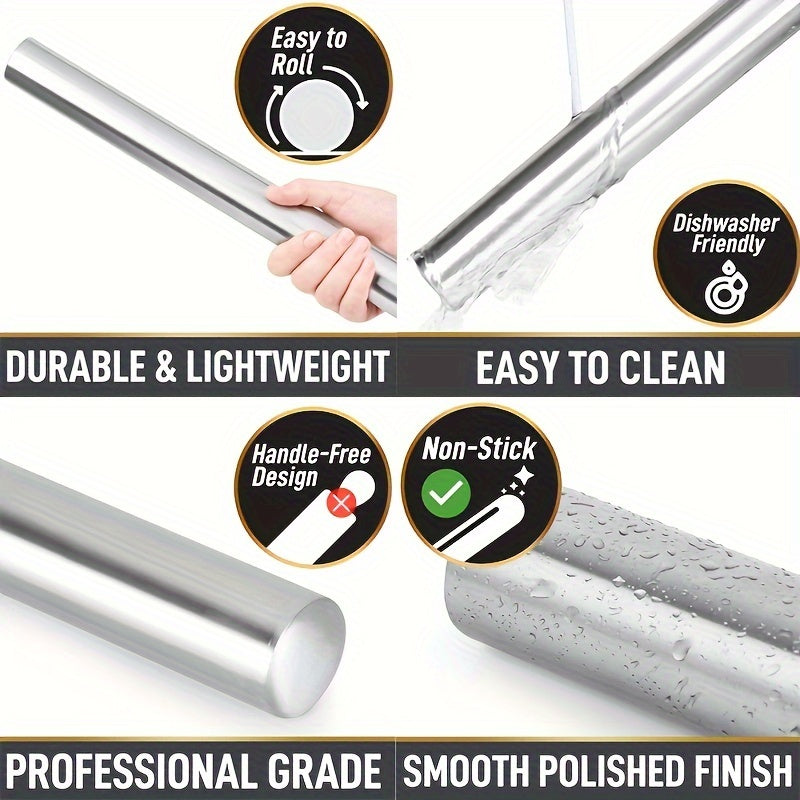 Durable Stainless Steel Rolling Pin for Perfect Dough Every Time - Ideal for Commercial Use and Home Baking - Hiccupzz