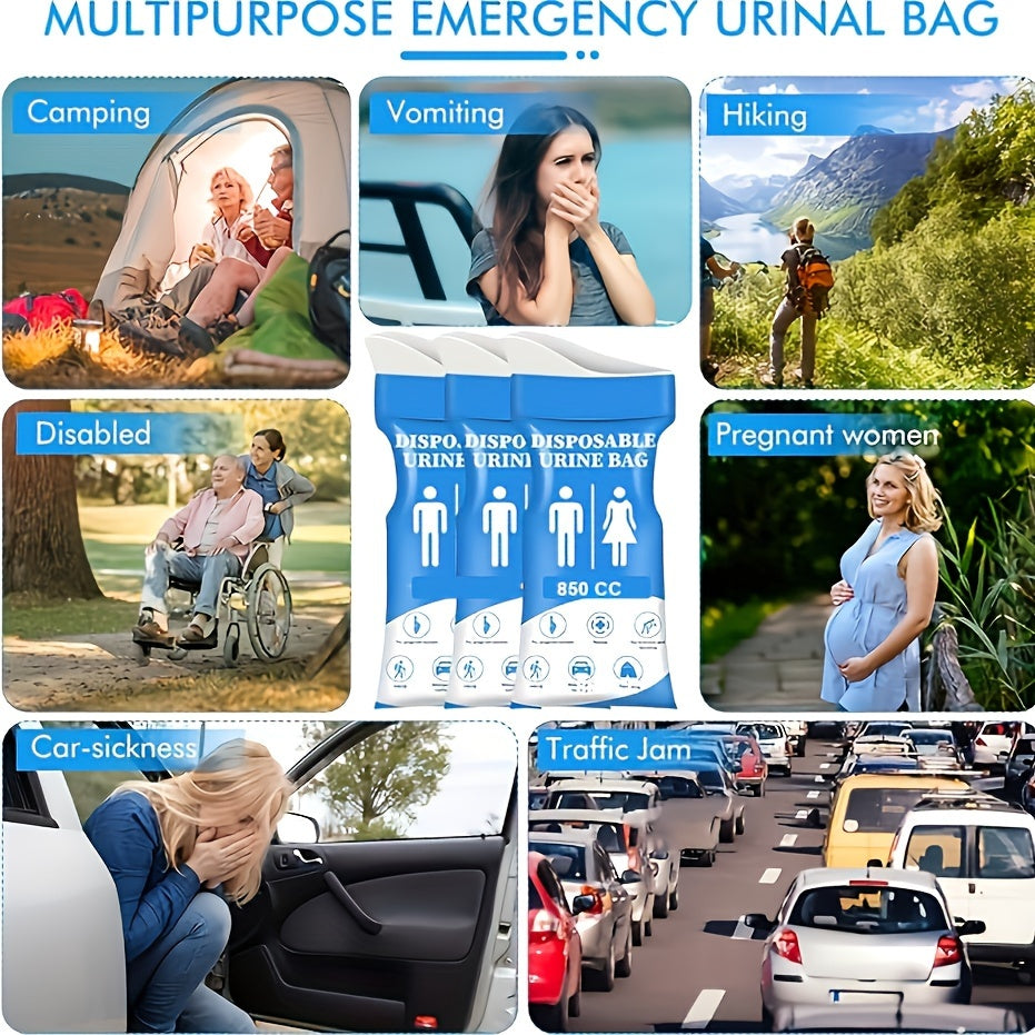 24 Pcs 850cc Disposable Urine Bags – Emergency Portable Urinal and Vomit Bags for Men & Women, Ideal for Camping, Traffic Jams, and Pregnant Women - Hiccupzz