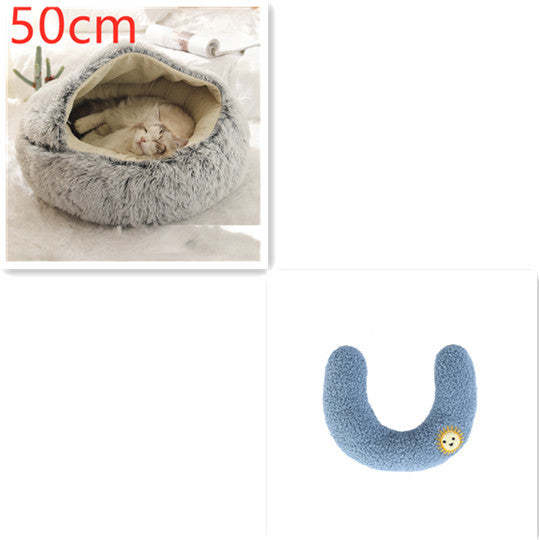 2 In 1 Dog And Cat Bed Pet Winter Bed Round Plush Warm Bed House Soft Long Plush Pets Bed Pet Products - Hiccupzz