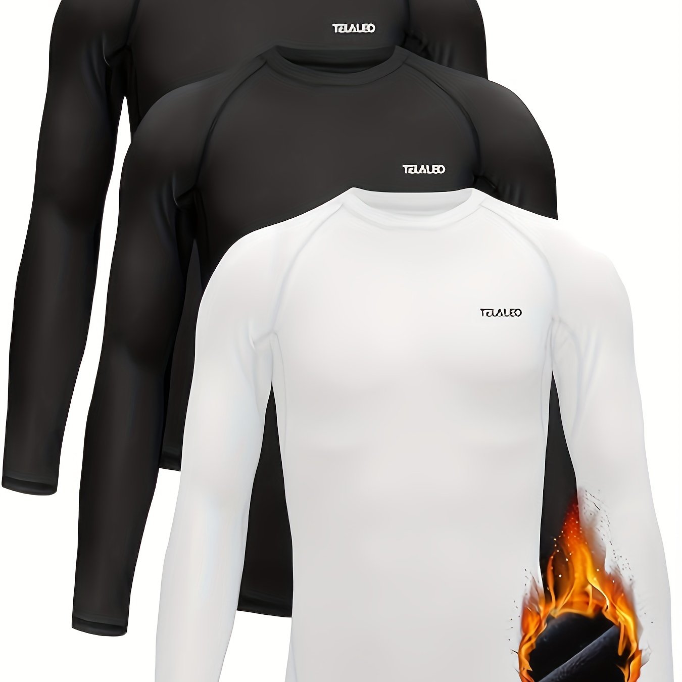 3-Pack Kids' Long Sleeve Thermal Shirts - Solid Color Polyester Base Layer, Warm & Stretchy - Hiccupzz