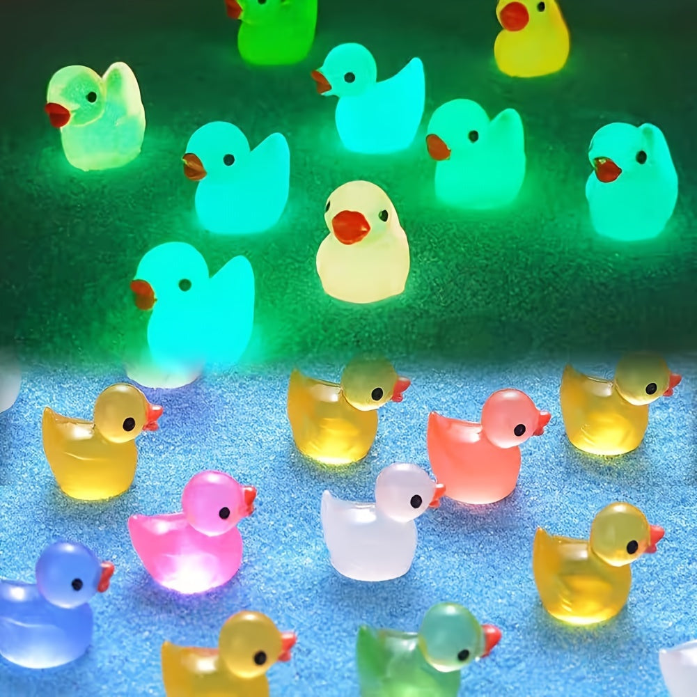Glow-in-the-Dark Mini Yellow Ducks (5pcs): 3D Resin Garden Decor for DIY Home and Party Decorations - Hiccupzz