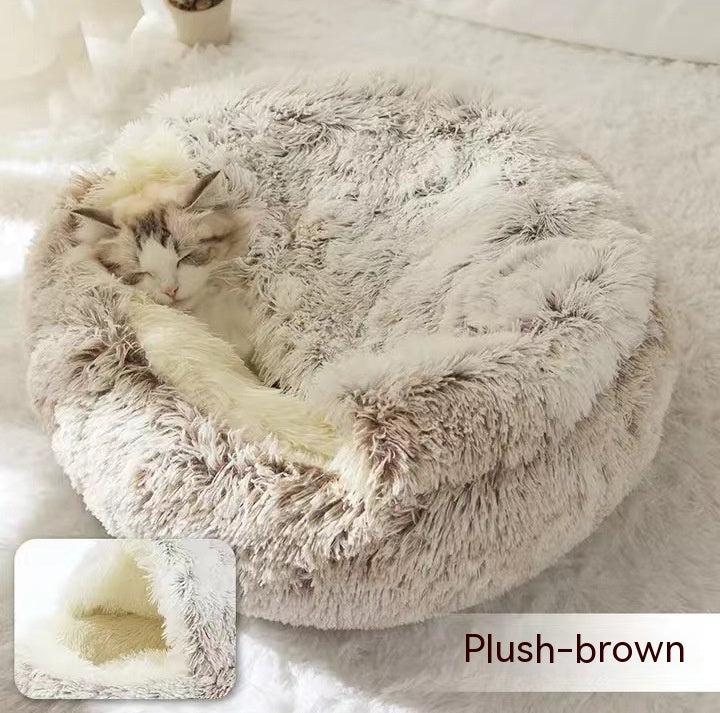 2 In 1 Dog And Cat Bed Pet Winter Bed Round Plush Warm Bed House Soft Long Plush Pets Bed Pet Products - Hiccupzz