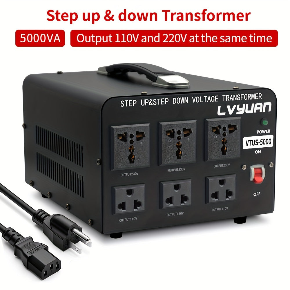 5000 Watt Voltage Converter Transformer Heavy Duty Step Up/Down AC 110V/120V/220V/240V Power Converter with 3 Universal Outlets Resettable Circuit Breaker Protection