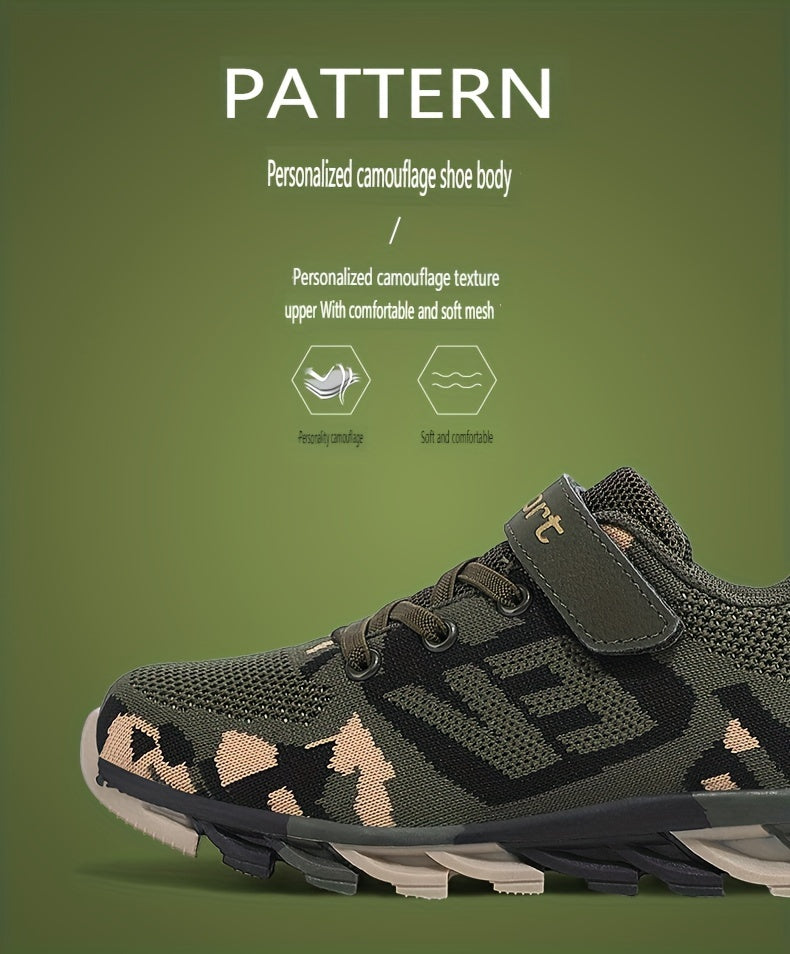 Boy's Trendy Camouflage Mesh Breathable Sneakers, Comfy Non-Slip Soft Sole Running Shoes - Hiccupzz