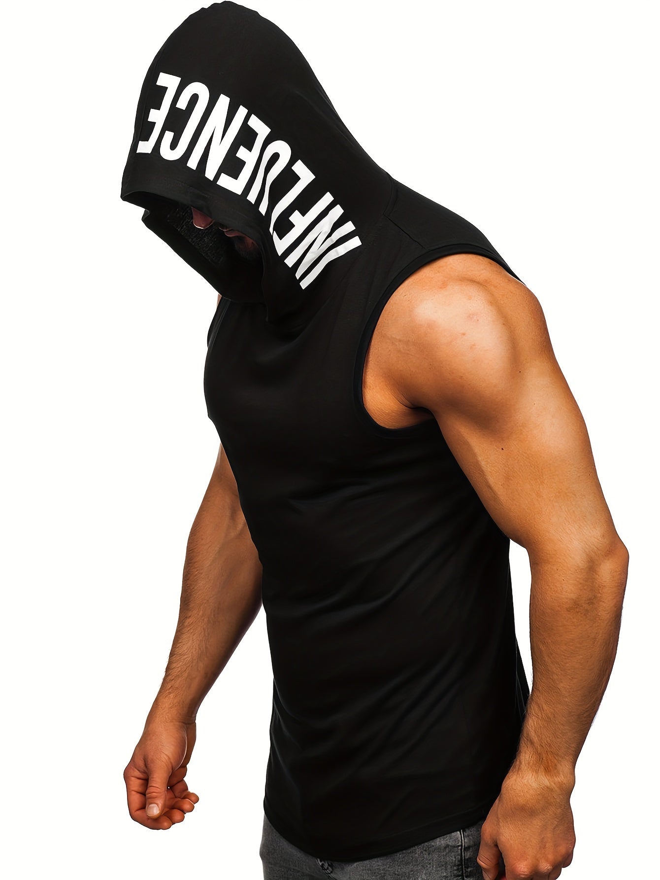 Men's Quick-Dry Hooded Tank Top with Letter Print - Moisture-Wicking Athletic Sleeveless Shirt for Gym & Running - Hiccupzz