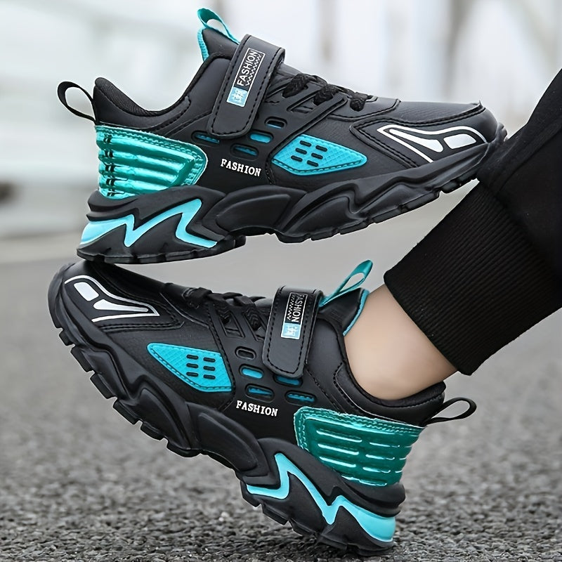 Stylish Boys' Thick-Soled Sneakers with Hook & Loop, Comfortable for Sports and Outdoor Activities. - Hiccupzz