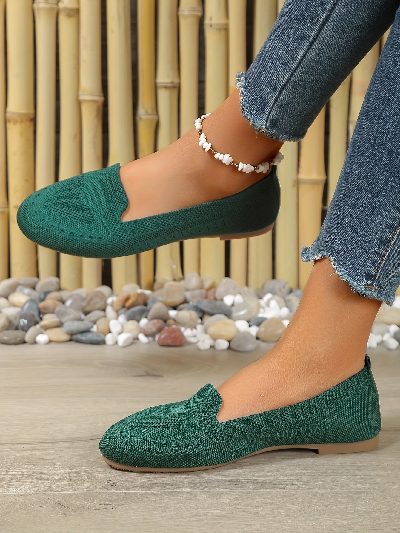 Women's Black Slip-On Flats - Breathable Knitted Round Toe Non-Slip Casual Lightweight Walking Shoes - Hiccupzz