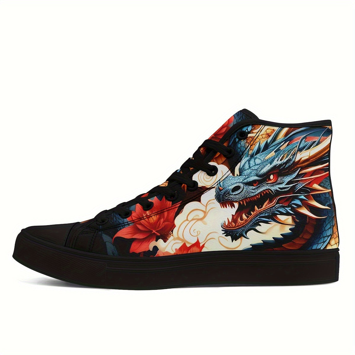 Men's Dragon Pattern High Top Skateboard Shoes - Non-Slip, Durable Lace-Up Sneakers - Hiccupzz