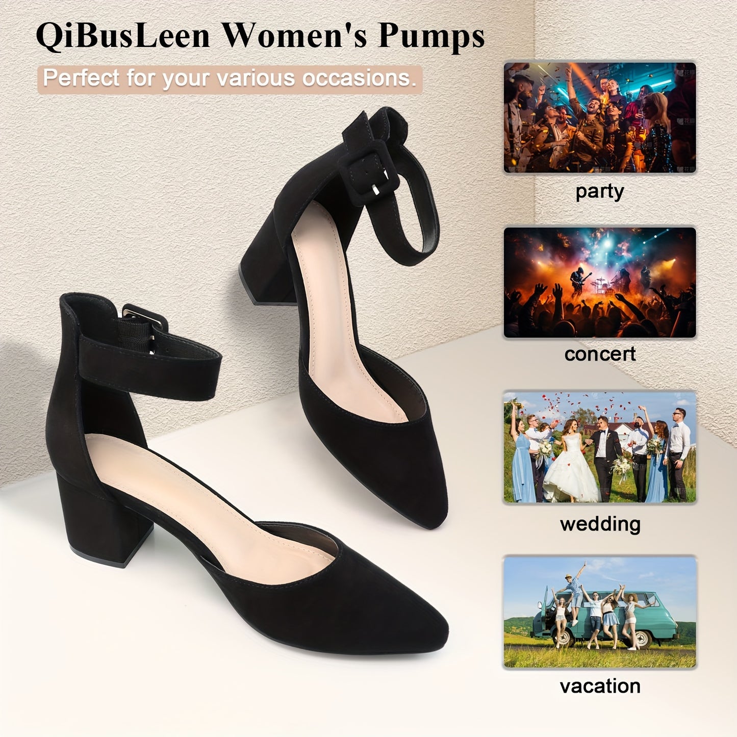 Closed-Toe Suede Pumps for Women with Low Block Heels, Perfect for Evening Events, Weddings, Dating, Work, and Dancing - Hiccupzz
