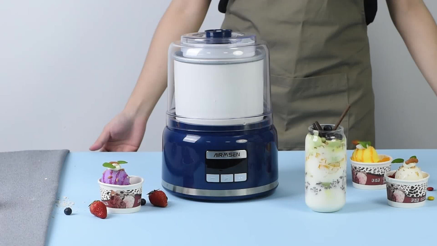 Ice Cream Maker, 2.1-Quart Frozen Yogurt Maker with LED Screen and Timer for Gelato, Milkshakes, Sorbet- Double-Insulated Freezer Bowl, Compact Size