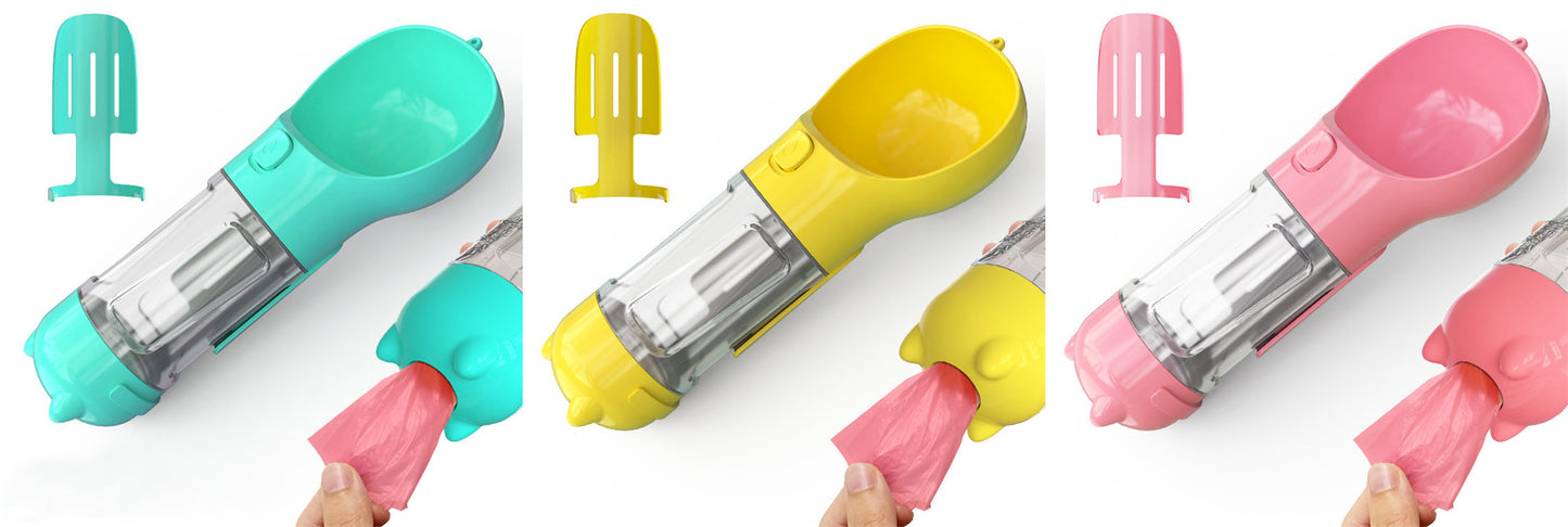 Pet Water Bottle Feeder Bowl Garbage Bag Storage Portable Pet Outdoor Travel 3 In 1 Dog Water Bottle - Hiccupzz