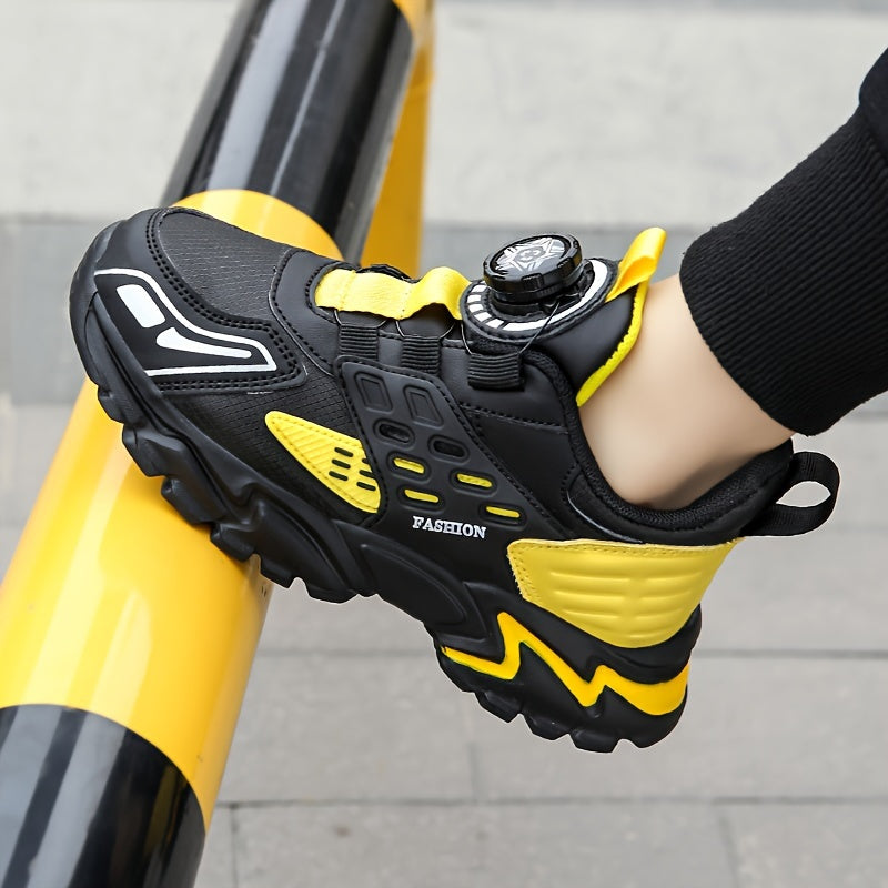 Boys' Casual Low-Top Running Shoes with Rotating Button, Comfy Non-Slip Sneakers for Outdoor Activities. - Hiccupzz