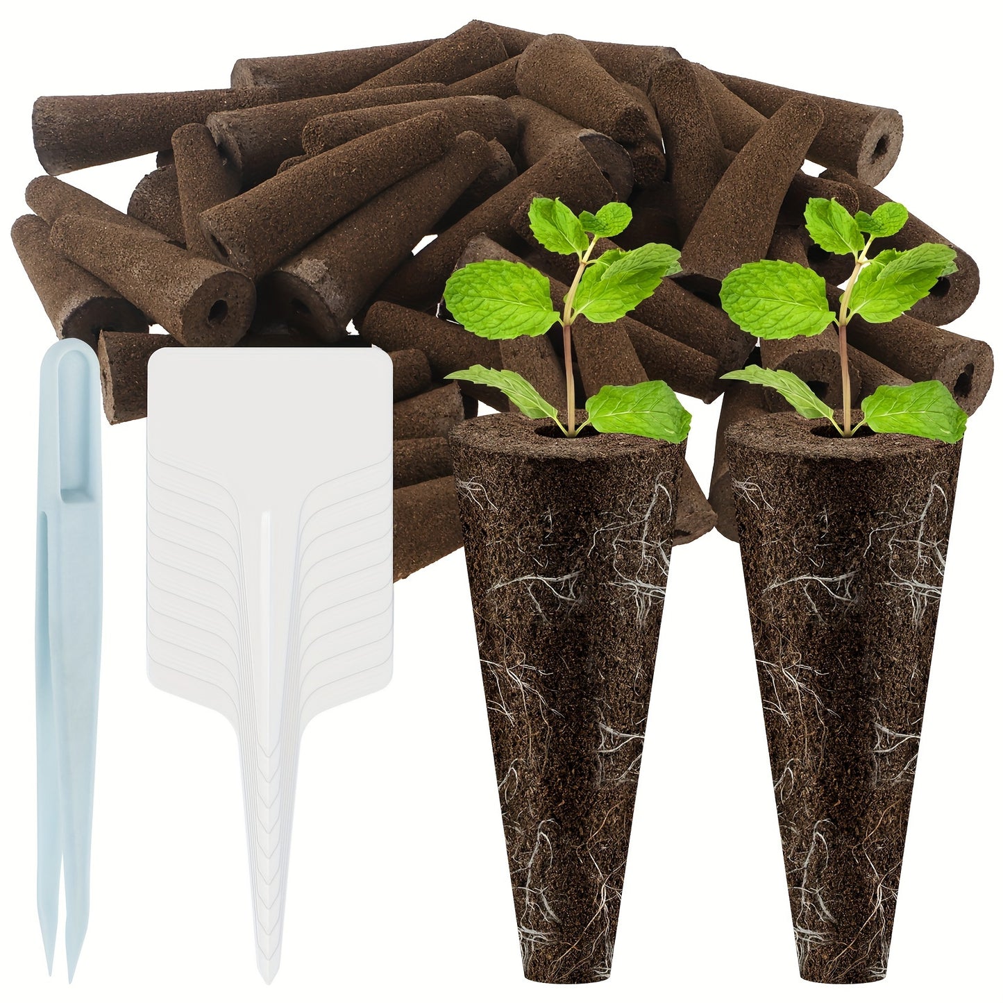 50 Pcs Hydroponic Grow Sponges Kit - Seed Starter Sponges with 10 Plant Labels & 1 Tweezer for Root Growth