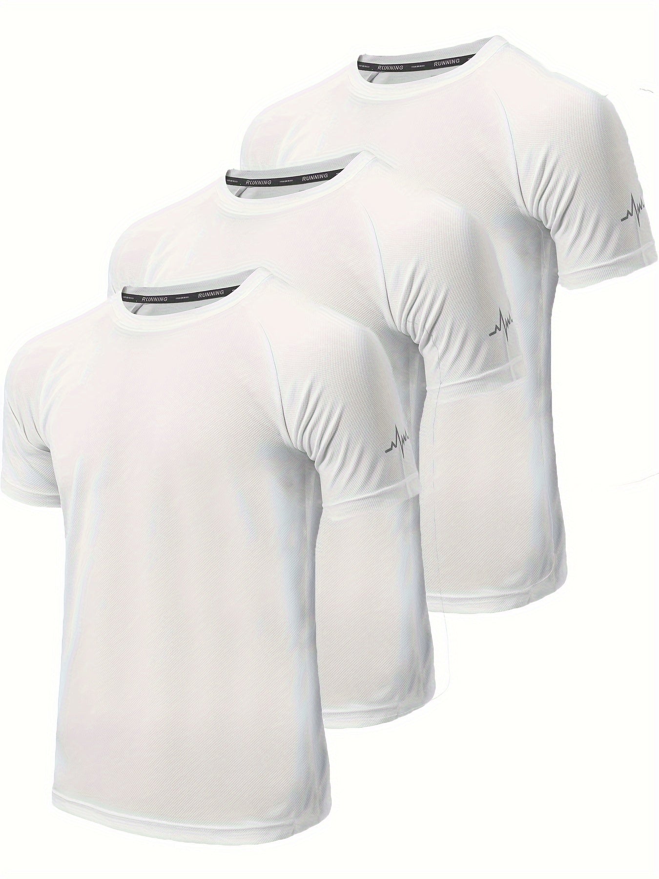 3-Pack Men's Athletic Short Sleeve Crew Neck Shirts - Moisture-Wicking Undershirts with Electrocardiography Print - Hiccupzz
