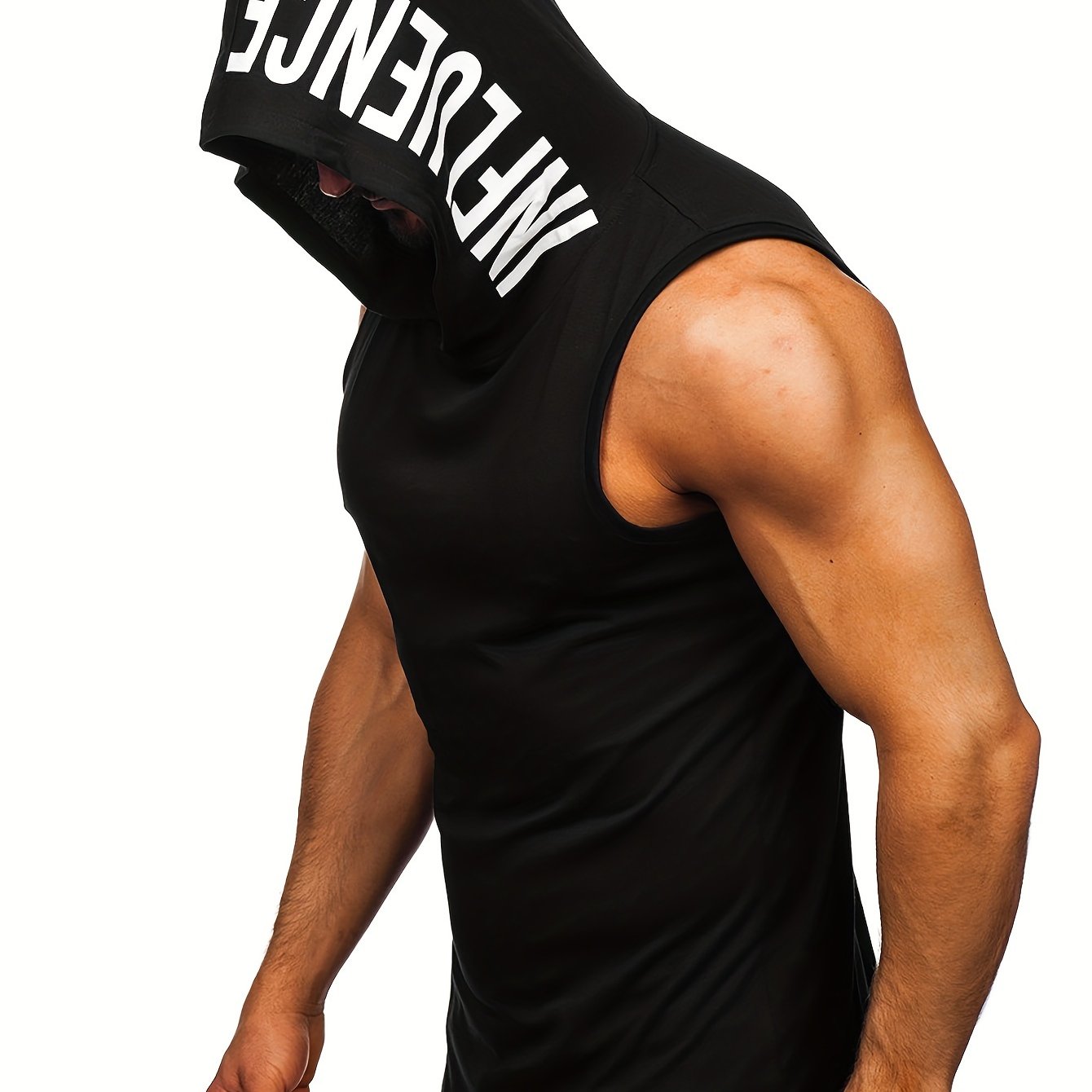 Men's Quick-Dry Hooded Tank Top with Letter Print - Moisture-Wicking Athletic Sleeveless Shirt for Gym & Running - Hiccupzz