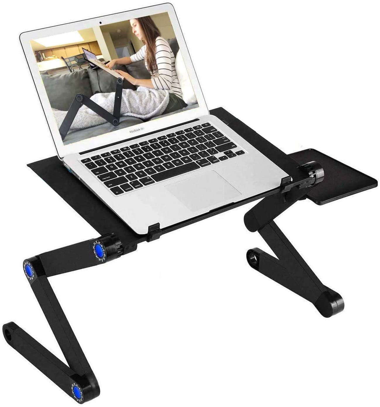 Adjustable Laptop Stand, RAINBEAN Laptop Desk with 2 CPU Cooling USB Fans for Bed Aluminum Lap Workstation Desk with Mouse Pad, Foldable Cook Book Stand Notebook Holder Sofa,Amazon Banned - Hiccupzz