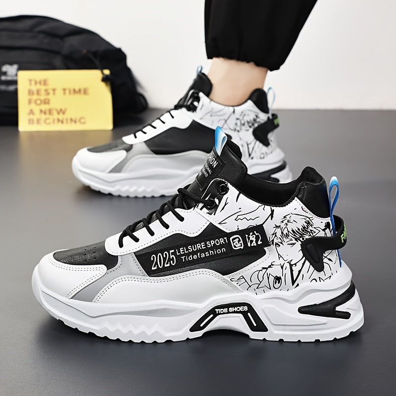 Anime High Top Men's Sneakers, Trendy Platform Shoes, Comfy Outdoor Jogging Workout Casual Activities - Hiccupzz
