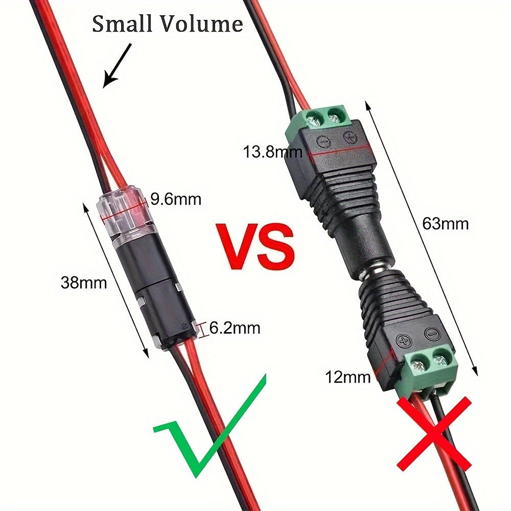 50 Pcs Quick Splice Solderless Connectors - 2-Pin Dual Way for LED Strips, Car, Low Voltage Applications