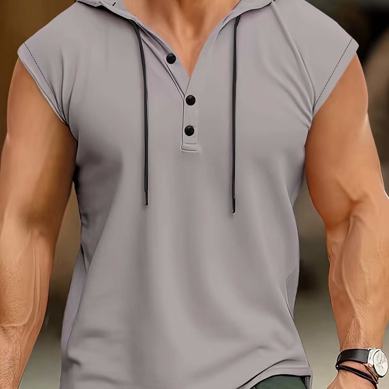 Men's Solid Color Henley Hooded Tank - Summer Fitness & Sports Wear - Hiccupzz