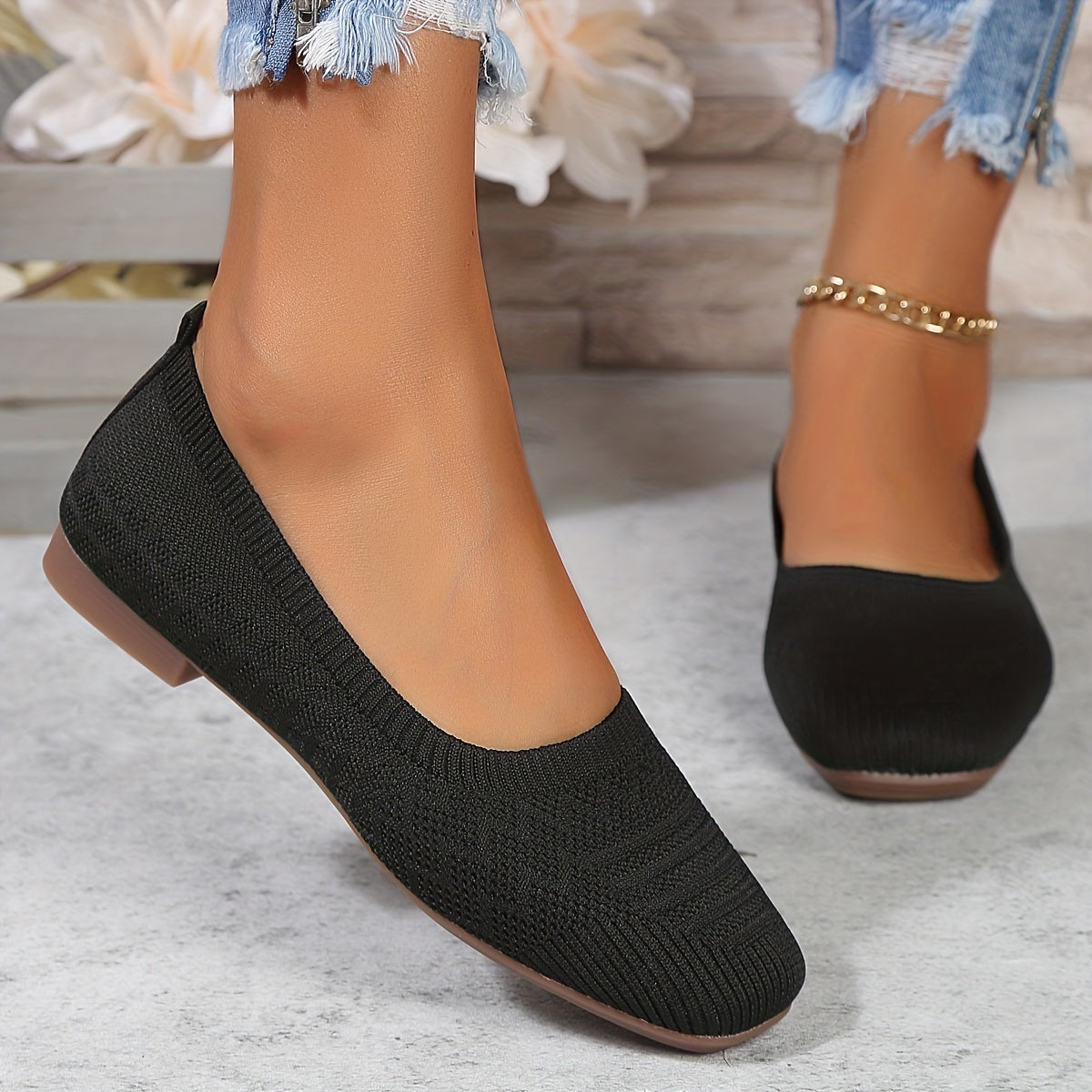 Women's Breathable Square Toe Slip-On Flats, Lightweight & Comfortable Casual Shoes - Hiccupzz