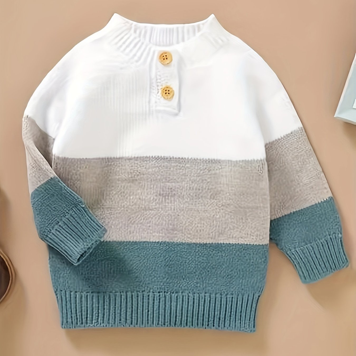 Boys Striped Knit Sweater, Mandarin Collar, Button Detail, Long Sleeve, Fall/Winter Wear - Hiccupzz