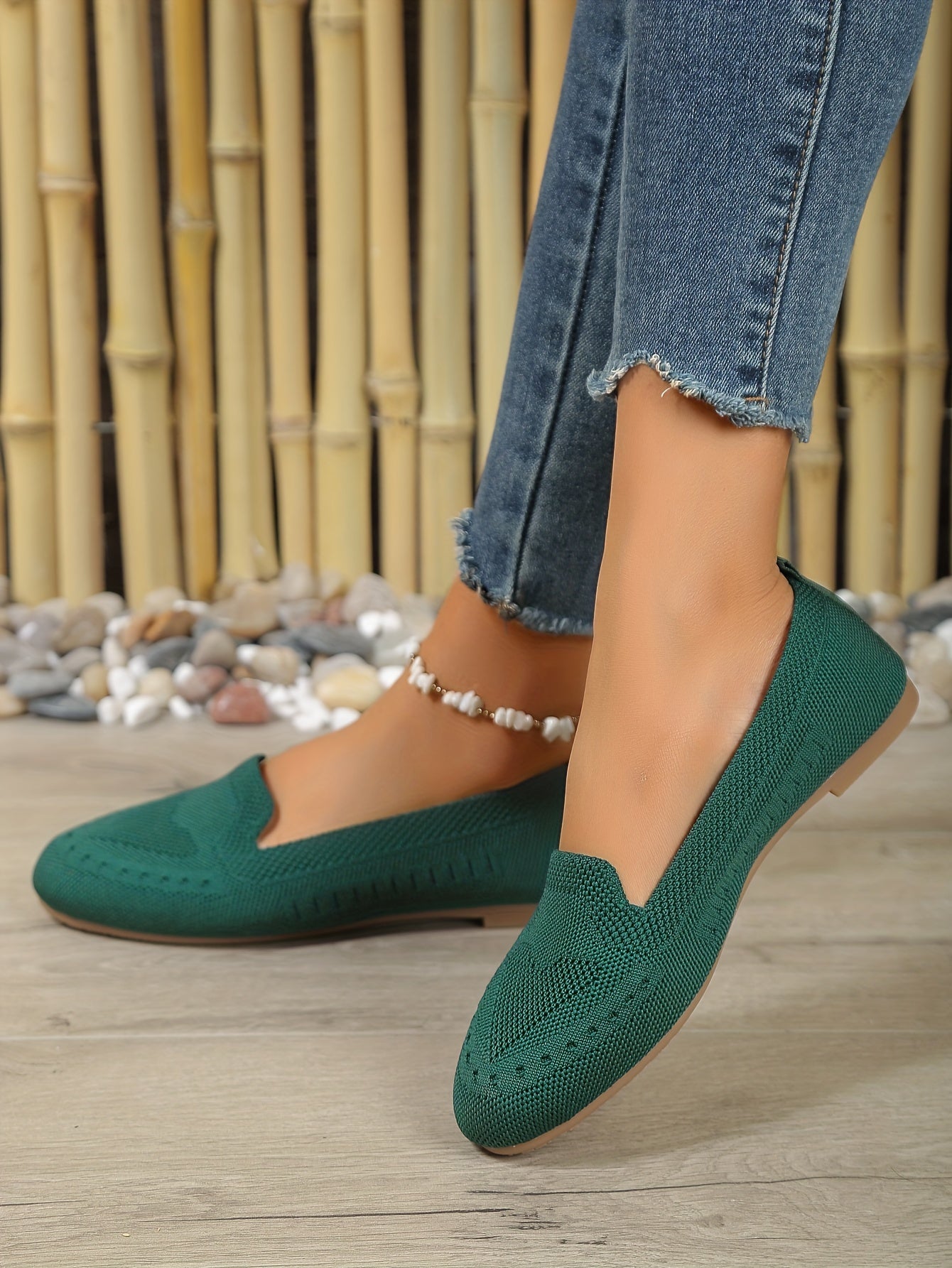 Women's Black Slip-On Flats - Breathable Knitted Round Toe Non-Slip Casual Lightweight Walking Shoes - Hiccupzz