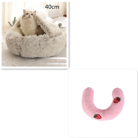 2 In 1 Dog And Cat Bed Pet Winter Bed Round Plush Warm Bed House Soft Long Plush Pets Bed Pet Products - Hiccupzz