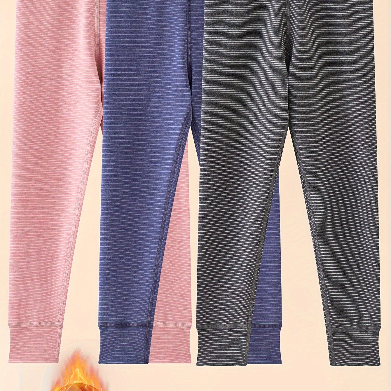 3-Pack Kids' Winter Thermal Pants - 100% Polyester Striped Knit Fabric, Warm Bottoms for Boys & Girls - Hiccupzz