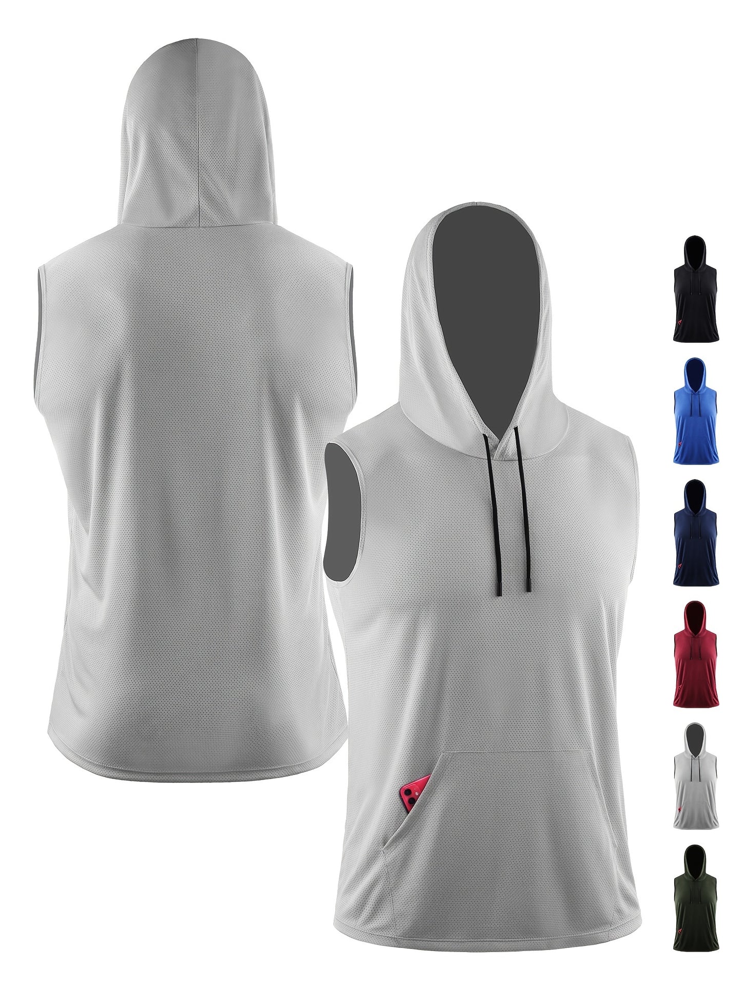 Men's Hooded Loose Vest, Breathable Slightly Stretch Sleeveless Comfy Tops For Men's Outdoor Activities - Hiccupzz