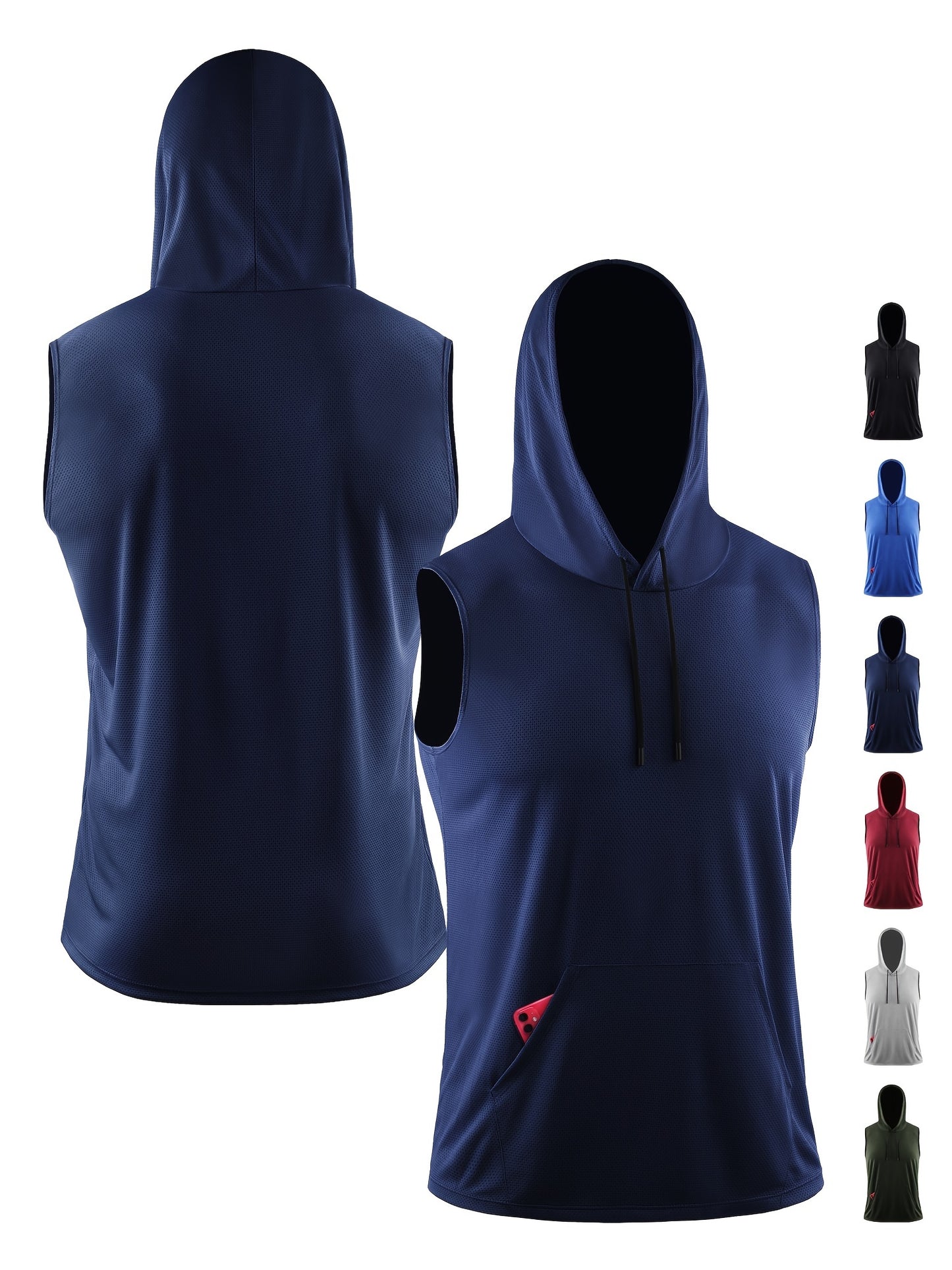 Men's Hooded Loose Vest, Breathable Slightly Stretch Sleeveless Comfy Tops For Men's Outdoor Activities - Hiccupzz