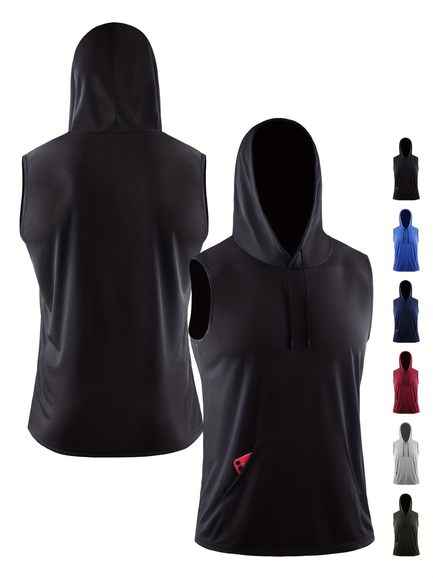 Men's Hooded Loose Vest, Breathable Slightly Stretch Sleeveless Comfy Tops For Men's Outdoor Activities - Hiccupzz