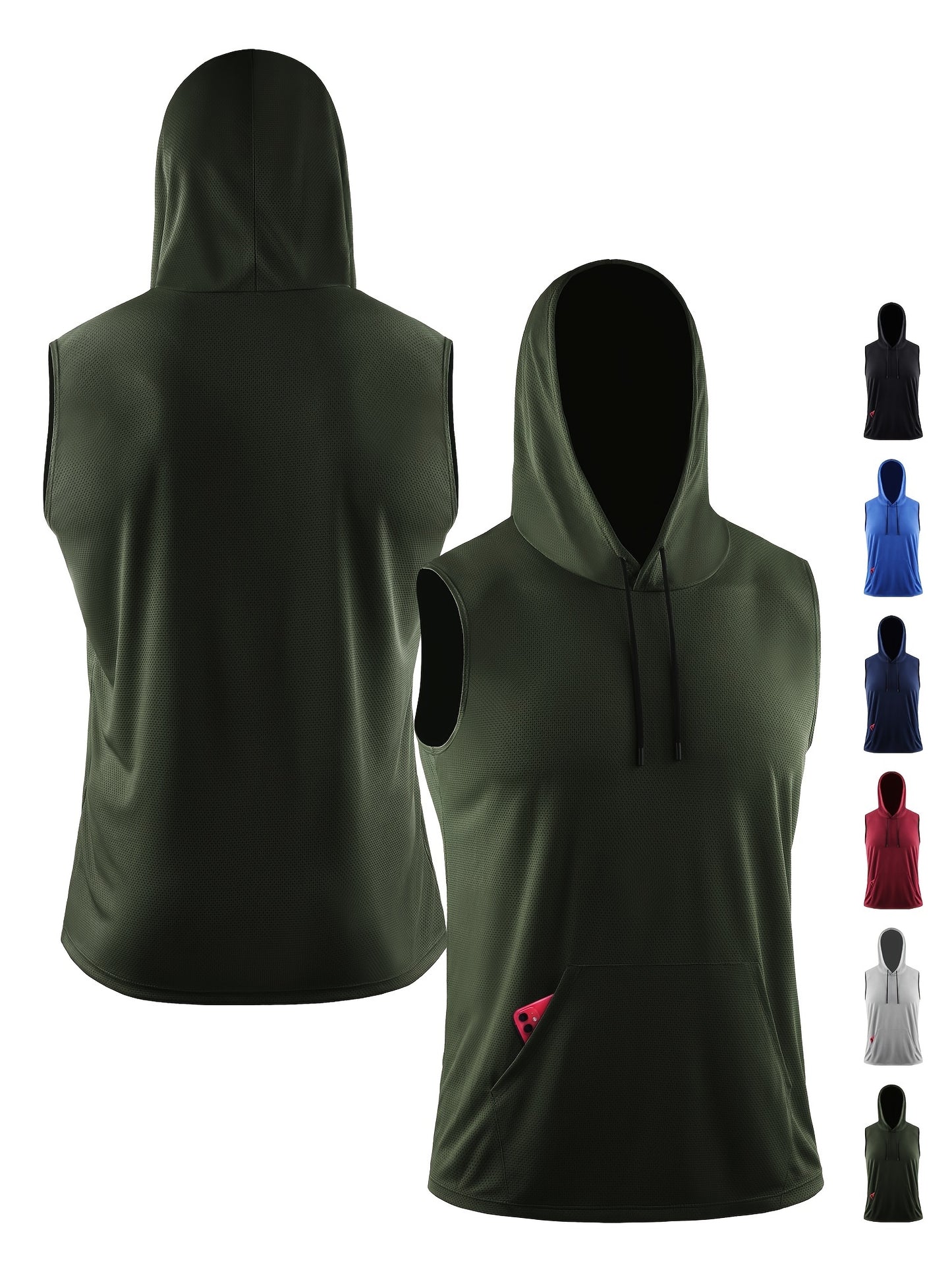 Men's Hooded Loose Vest, Breathable Slightly Stretch Sleeveless Comfy Tops For Men's Outdoor Activities - Hiccupzz