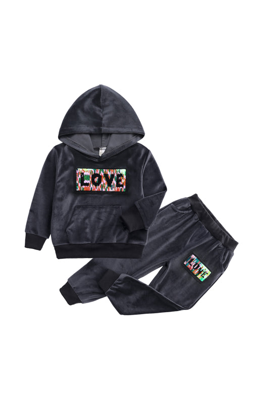 Kid's Spelling Hooded Gold Velvet Pyjama Sets - Hiccupzz
