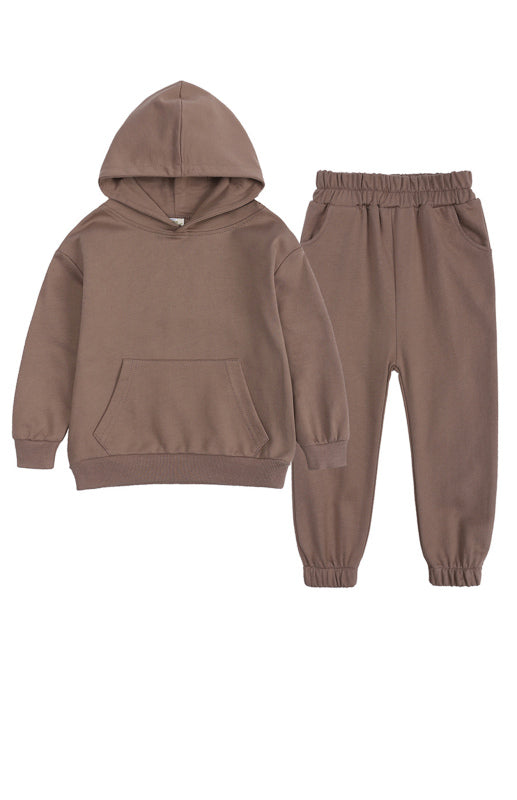 Children's Thickened Brushed Warm Long-Sleeved Trousers Hooded Sweatshirt Set - Hiccupzz