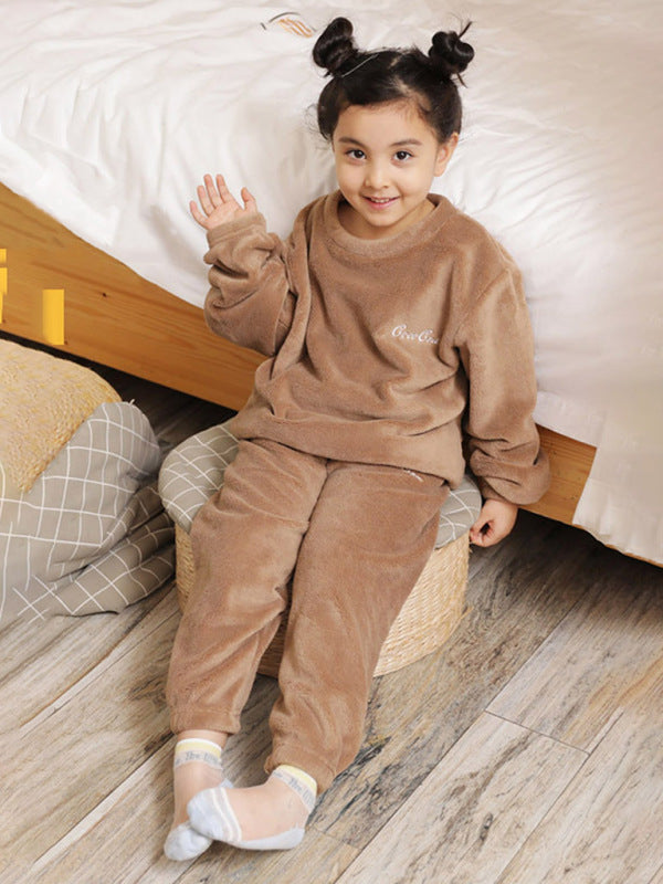 Children'S Embroidered Coral Fleece Pajama Set - Hiccupzz