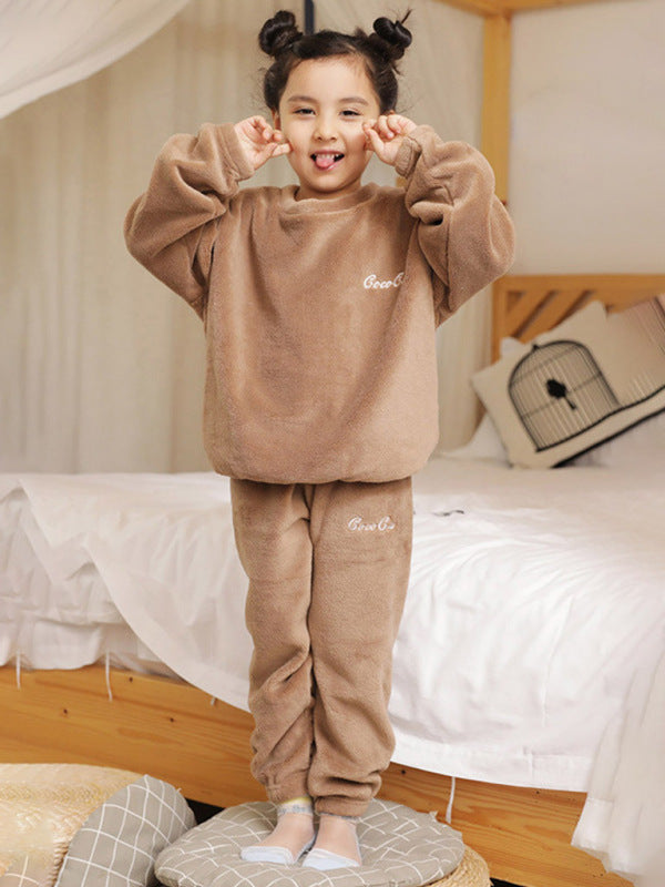 Children'S Embroidered Coral Fleece Pajama Set - Hiccupzz