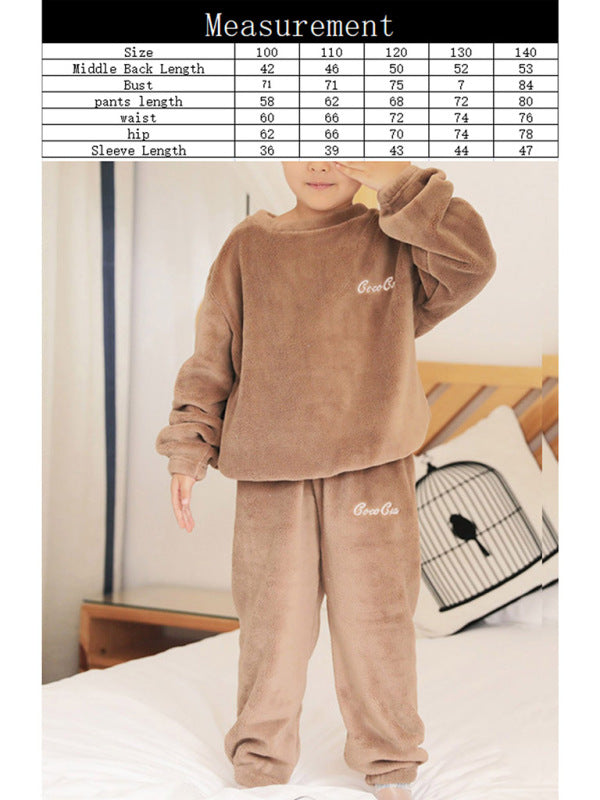 Children'S Embroidered Coral Fleece Pajama Set - Hiccupzz