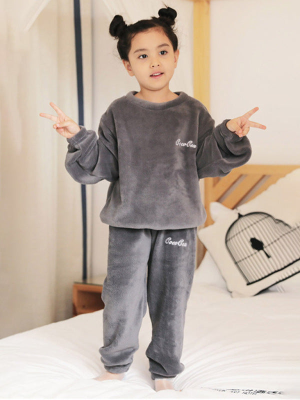 Children'S Embroidered Coral Fleece Pajama Set - Hiccupzz