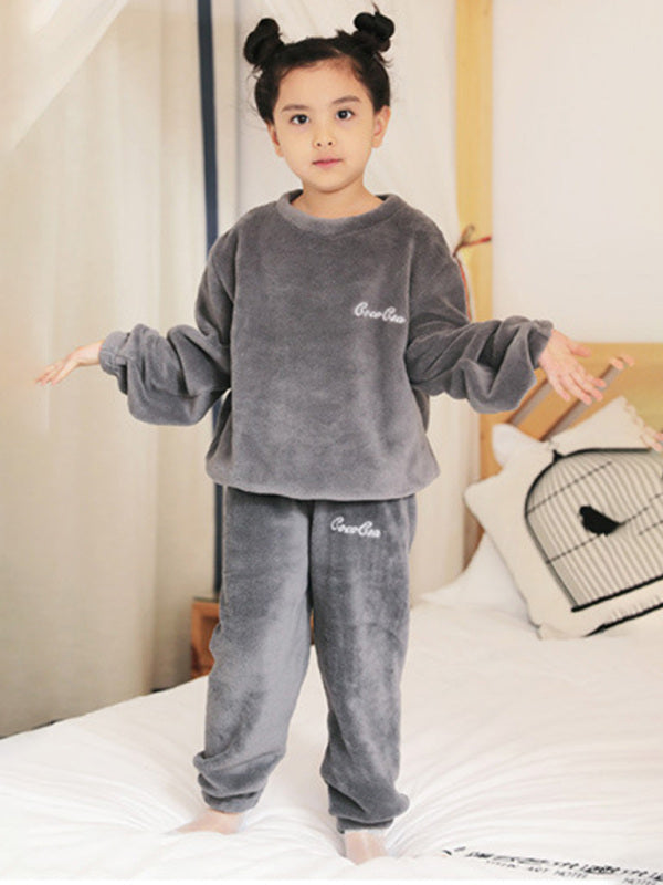 Children'S Embroidered Coral Fleece Pajama Set - Hiccupzz