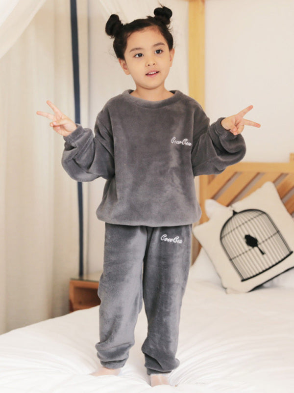 Children'S Embroidered Coral Fleece Pajama Set - Hiccupzz