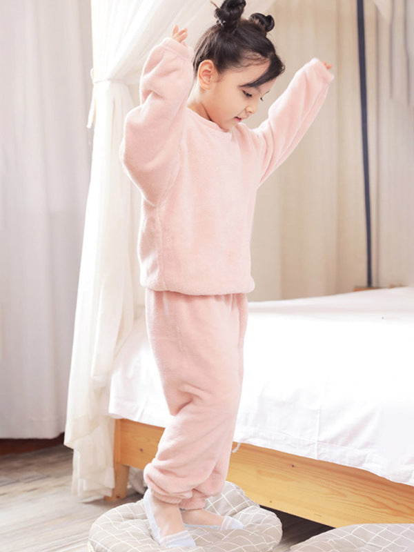 Children'S Embroidered Coral Fleece Pajama Set - Hiccupzz