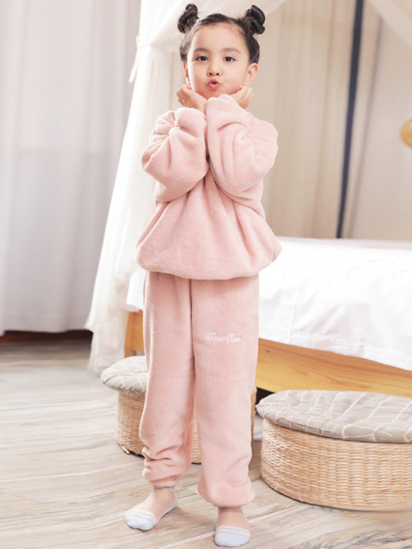 Children'S Embroidered Coral Fleece Pajama Set - Hiccupzz