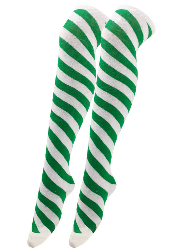 Women's Over Knee Bias Striped Christmas Socks - Hiccupzz