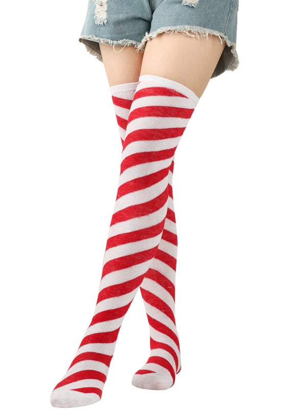 Women's Over Knee Bias Striped Christmas Socks - Hiccupzz