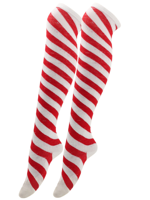 Women's Over Knee Bias Striped Christmas Socks - Hiccupzz